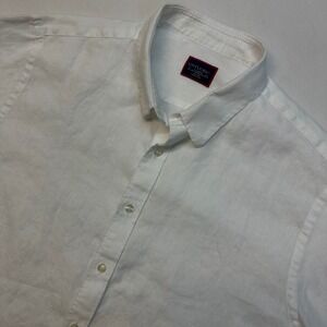 UNTUCKit Mens XL White 100% Linen Tall Slim Short Sleeve Button Down Shirt